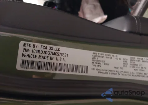 2021 Dodge Durango Gt Plus Awd из США, поврежденный, VIN 1C4RDJDG7MC578321